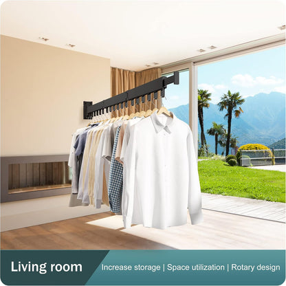 LIENAHU Wall Mounted Clothes Drying Rack, Collapsible, Folding, Retractable - Clothes Hanging Rack (Hooks, White)