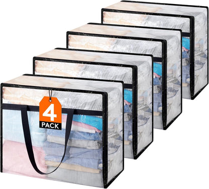 Lifewit 6 Pack Clear Blanket Storage Bags, Foldable Plastic Clothes Organizer with Zipper, Closet Organization Containers and Moving Bag for Comforter, Bedding, Duvet, 40L