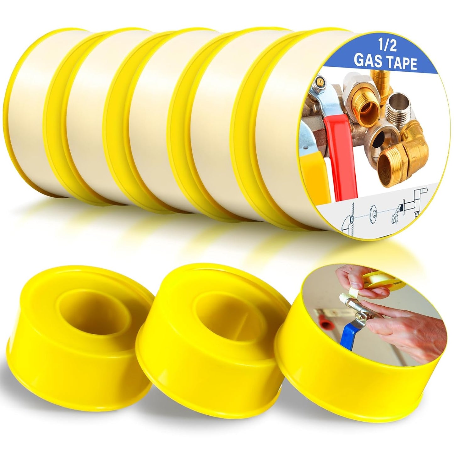 Pangda 8 Rolls Extra-Wide 3/4 Inch 390 Inch x 4 Mil Gas Pipe Thread Sealant Tape Yellow Gas Line PTFE Tape Thread Seal Tape Plumbers Pipe High Resistance Gas Leak Prevention for Gas Fittings