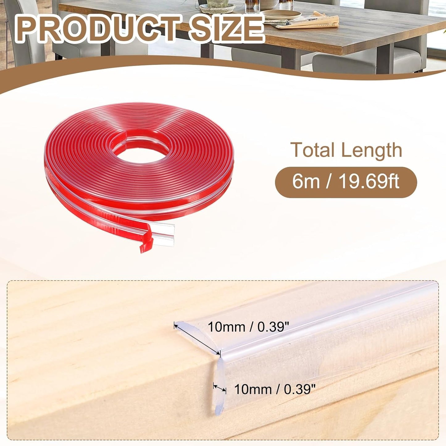 uxcell Edge Protector, 6.6ft (2M) x 0.4" (10MM) Clear Furniture Corner Guard PVC Strong Adhesive Proofing Edge Safety Bumpers with 4 Corners Guards for Table Cabinets