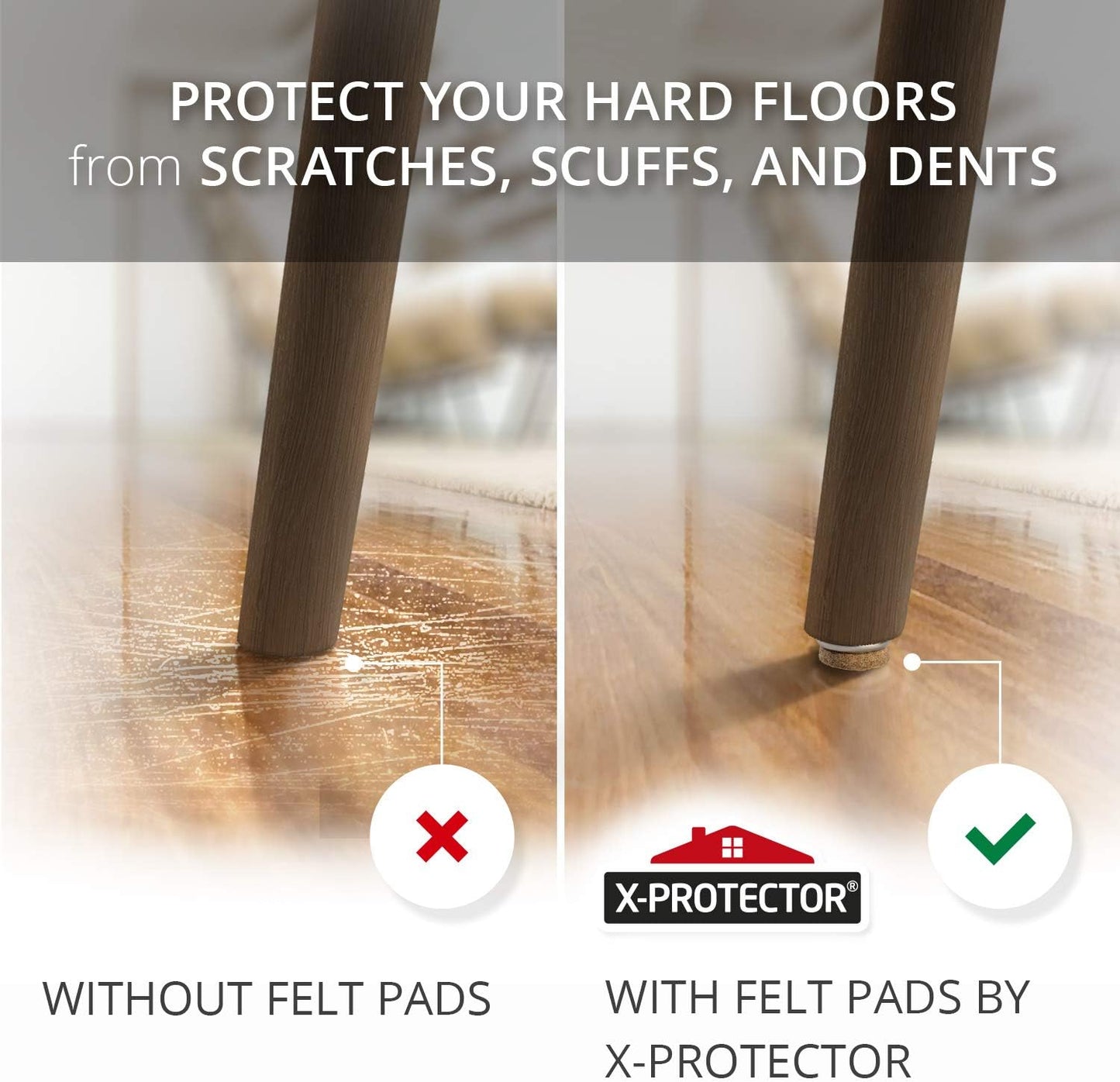 Screw-On Felt Pads X-Protector – 24 Felt Chair Pads for Hardwood Floors 1.1" – Premium Chair Glides – Beige Floor Protectors for Furniture Legs – The Best Furniture Sliders for Hardwood Floors