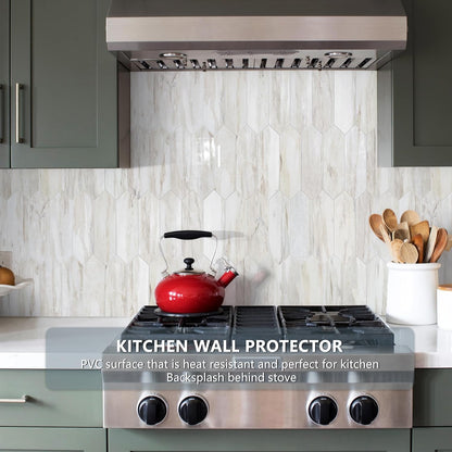 Vamos Tile Glossy Dolomite White Backsplash Tile Peel and Stick, 12.8 x 12.8 Inch 10 Sheets Long Hexagon PVC Self Adhesive Mosaic Wall Tiles Stick on Backsplash for Kitchen and Bathroom