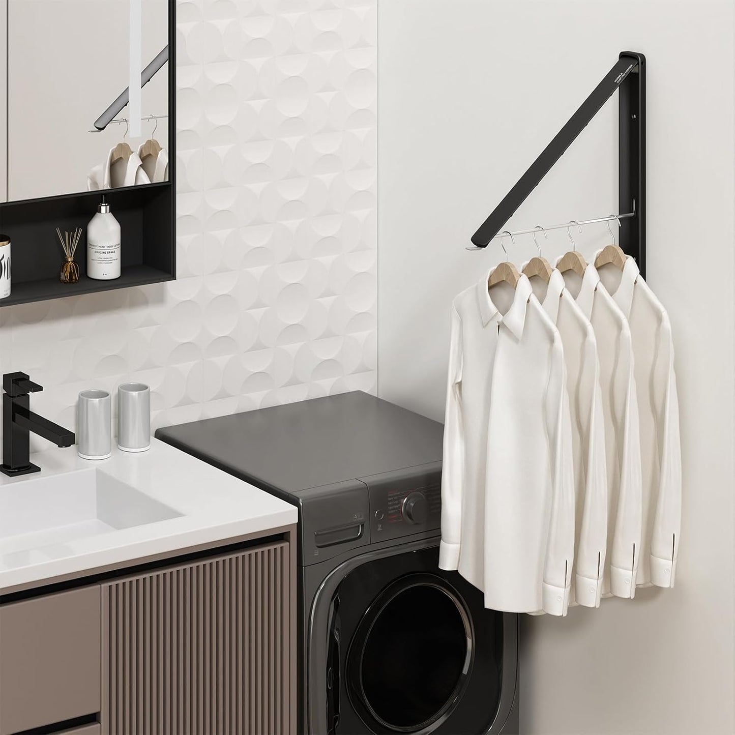Retractable Clothes Drying Rack for wall clothes hanger rack for Laundry | Folding Hanger Rack Laundry Hanger Dryer Rack, Easy to Install, Closet Storage Organization, Space Saving Aluminium,Walnut