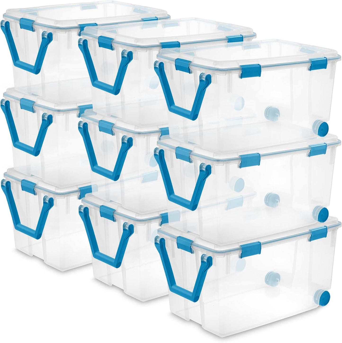Sterilite 4-Pack Gasket Box, Home Storage Organizer Bins with Lids, 37 Quart – Stackable Clear Plastic Containers for Bedroom, Bathroom, Garage, Basement, or Attic