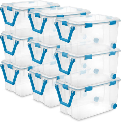 Sterilite 4-Pack Gasket Box, Home Storage Organizer Bins with Lids, 37 Quart – Stackable Clear Plastic Containers for Bedroom, Bathroom, Garage, Basement, or Attic