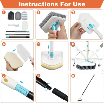 Long Handled Scrub Brush for Shower，3-in-1 Cleaning Brushes with 3 Different Function Cleaning Heads Brush for Shower Cleaning Bathroom Kitchen Walls Tub Tile
