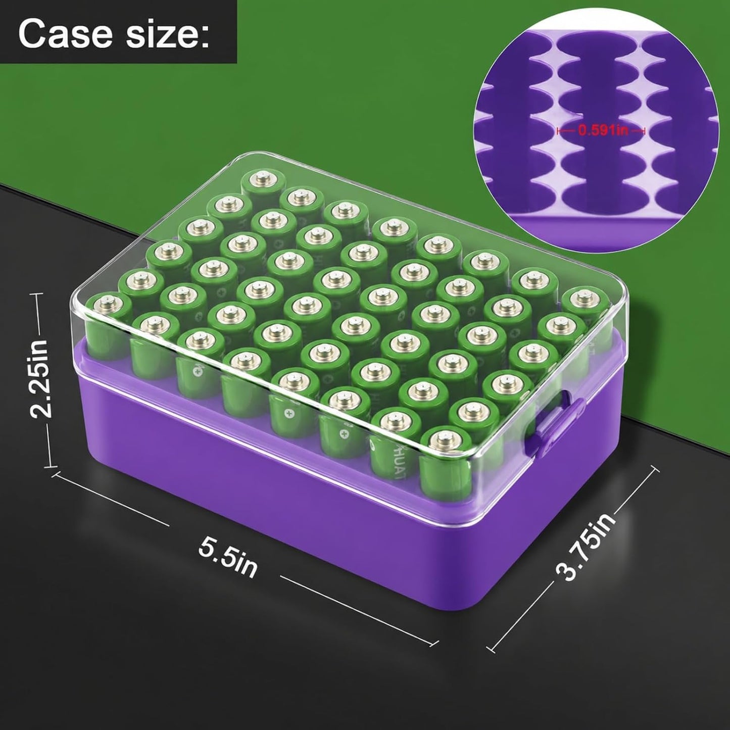 ALCYON Battery Organizer Storage Case, Battery Vault Box Container for 48pcs AA Batteries, Plastic Clear Protective Battery Holder for Travelling/Home/Office (Black, Large)