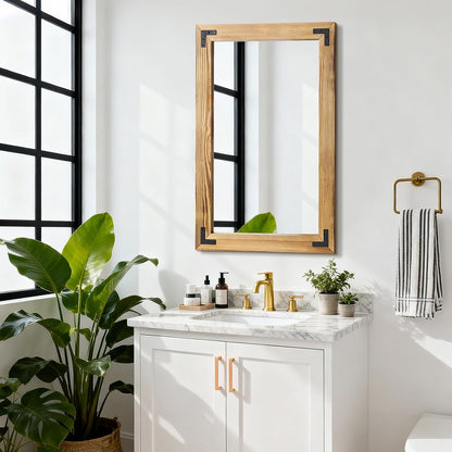 55"x22" Full Length Mirror with Wooden Frame，Natural Wooden Standing Mirror, Solid Wood Frame, Hanging or Leaning Wall-Mounted, Suit for Farmhouse, Living Room, Bedroom (Light Brown)
