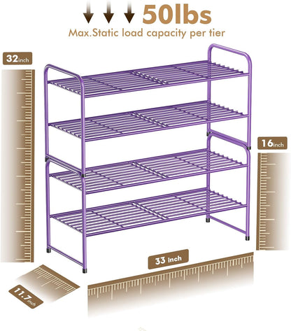 SUFAUY 2 Tier 33" Wide Shoe Rack, Closet Metal Wire, Stackable, Pink