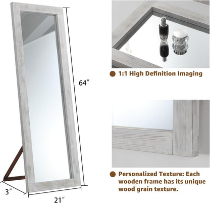 MELOMOIR Rustic Farmhouse Full Length Mirror, 64"x21" Wood Frame Floor Mirror, Free Standing Leaning Hanging Mirror, Long Mirror for Bedroom Living Room Cloakroom