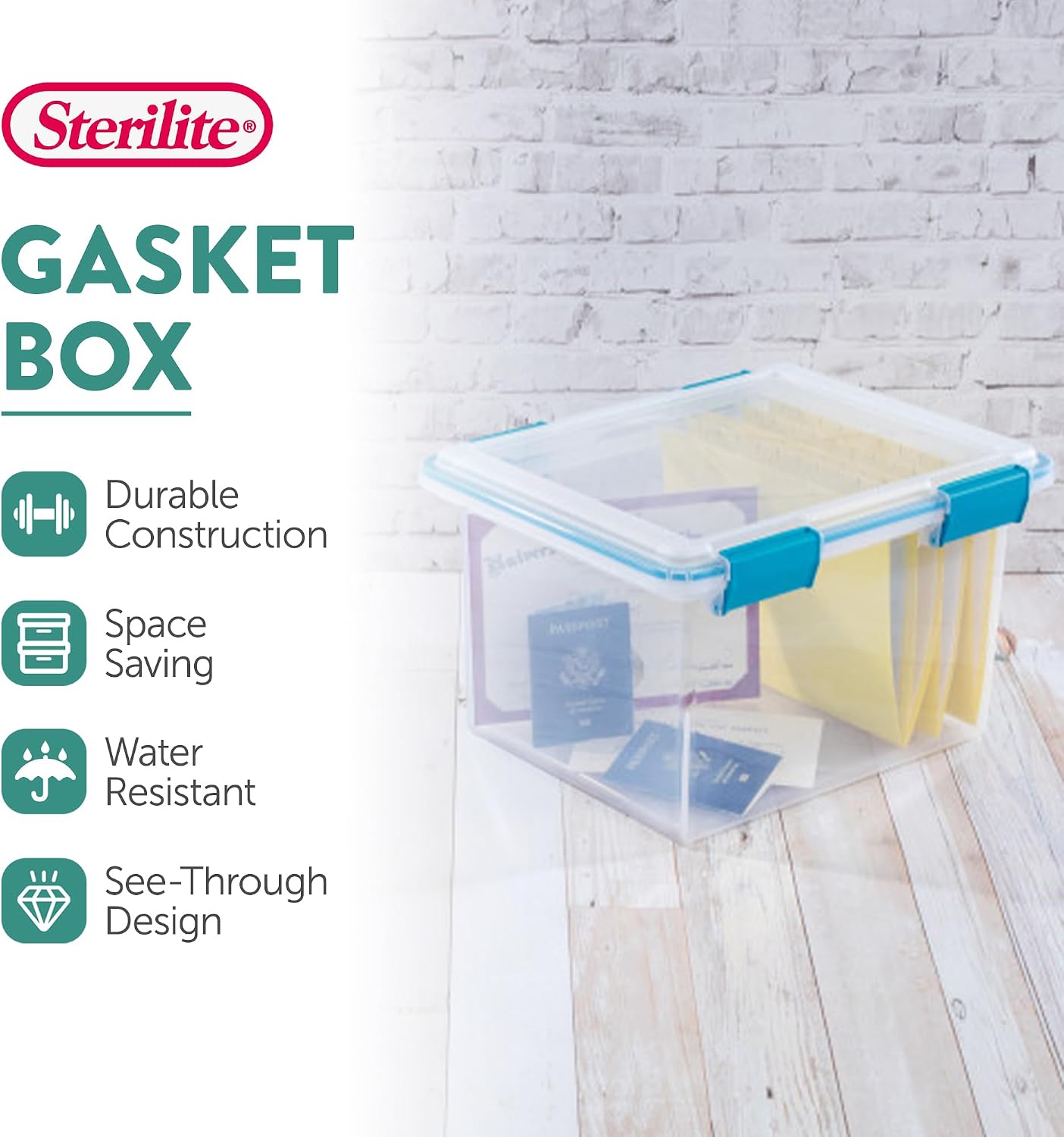 Sterilite 4-Pack Gasket Box, Home Storage Organizer Bins with Lids, 37 Quart – Stackable Clear Plastic Containers for Bedroom, Bathroom, Garage, Basement, or Attic
