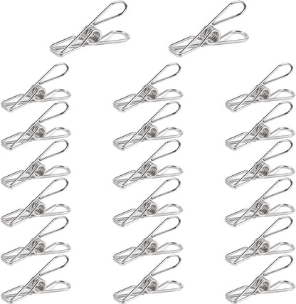 Stainless Steel Laundry Clothes Hangers Heavy Duty Outdoor, Clothespins for Hanging Clothes, Metal Clips, Metal Snack Bag Chip Clips for Food Packages 20PCS