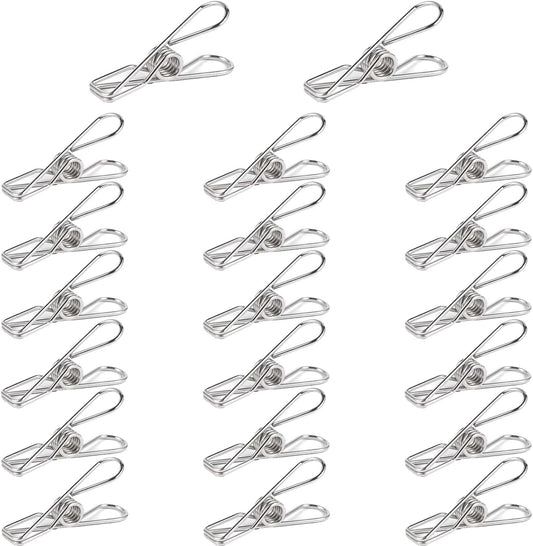 Stainless Steel Laundry Clothes Hangers Heavy Duty Outdoor, Clothespins for Hanging Clothes, Metal Clips, Metal Snack Bag Chip Clips for Food Packages 20PCS