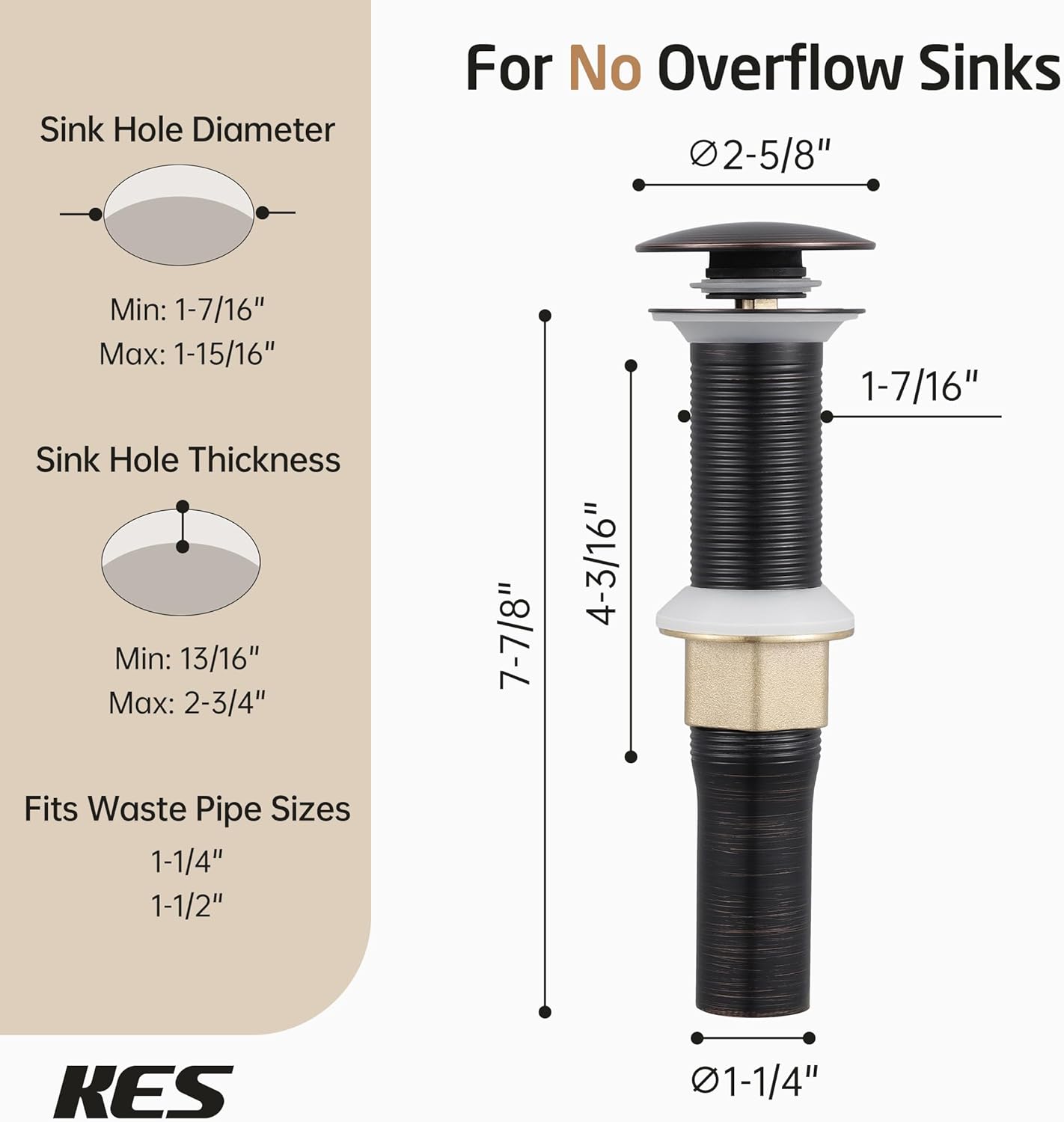 KES All Metal Bathroom Sink Drain with Strainer Basket Hair Catcher Anti Clog Pop Up Drain Stopper for Vanity Vessel Sink with Overflow, Rustproof 18/8 Stainless Steel Polished Chrome S2013A-CH