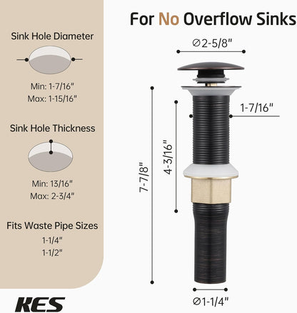 KES All Metal Bathroom Sink Drain with Strainer Basket Hair Catcher Anti Clog Pop Up Drain Stopper for Vanity Vessel Sink with Overflow, Rustproof 18/8 Stainless Steel Polished Chrome S2013A-CH