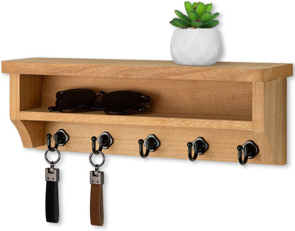 Nekon Key Holder Wall Mount, Wall Organizer Shelf with 5 Key Hooks, Room Decor for Home and Apartment Essentials, White