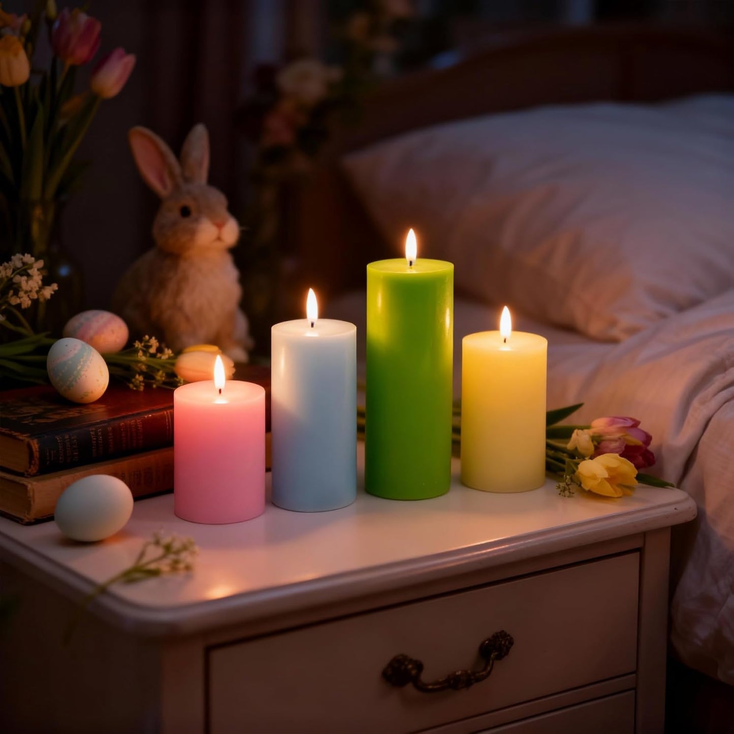 LUSHARBOR Flameless Candles, 4 Pack Battery Operated Candles with Remote, Real Wax LED Fake Candles with Timer Flickering for Christmas Wedding Home Party D3 H 5" 6" 7" 9" White