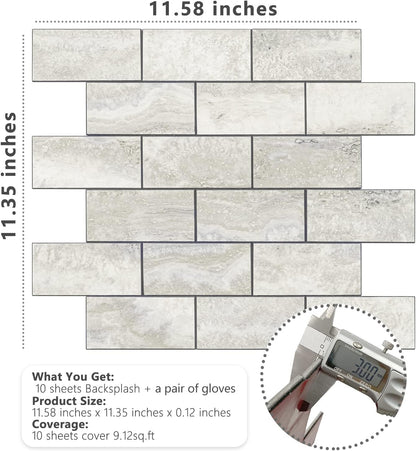 STICKGOO 10-Sheet Subway Tile Peel and Stick Backsplash, Seamless Design Polished Eurasia Beige Kitchen Backsplash Wall Tiles, Glossy Surface Waterproof Stick on Tile for Bathroom, RV, Fireplace