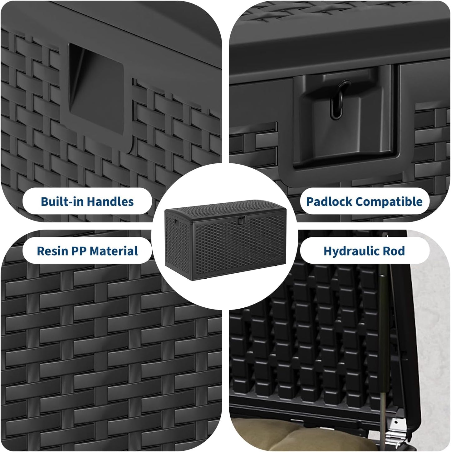 Garvee 73 Gallon Waterproof Large Resin Deck Box Indoor Outdoor, Lockable Storage Container for Patio Furniture Tools, Waterproof Deck Box Patio Storage Bin for Pool Garden, Black