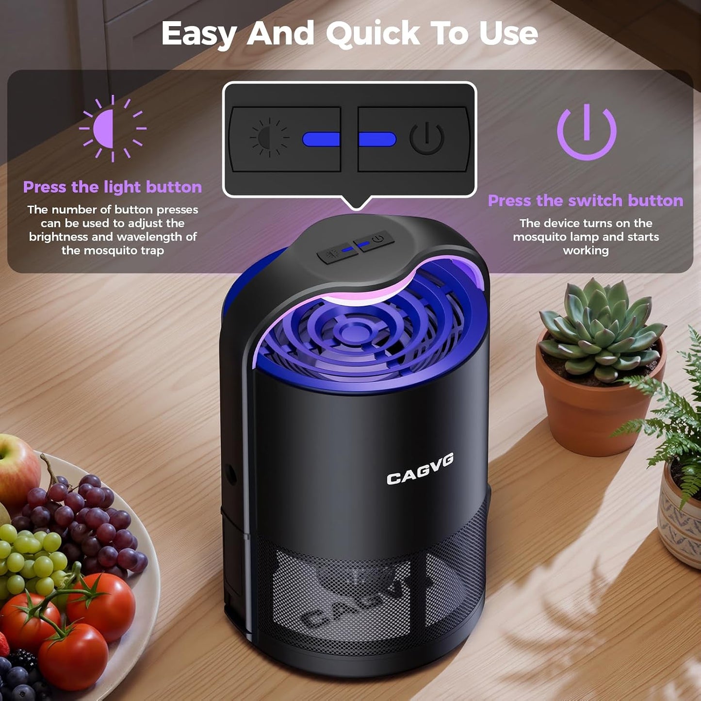 Fly Trap Indoor, Fruit Fly Traps for Indoors with Suction & Adjust Light | Plug-in Gnats Killer Catcher with 365-395 nm Wavelengths for House Flies, Mosquito, Bug, Gnats, Low Noise, 10 Refills, Black
