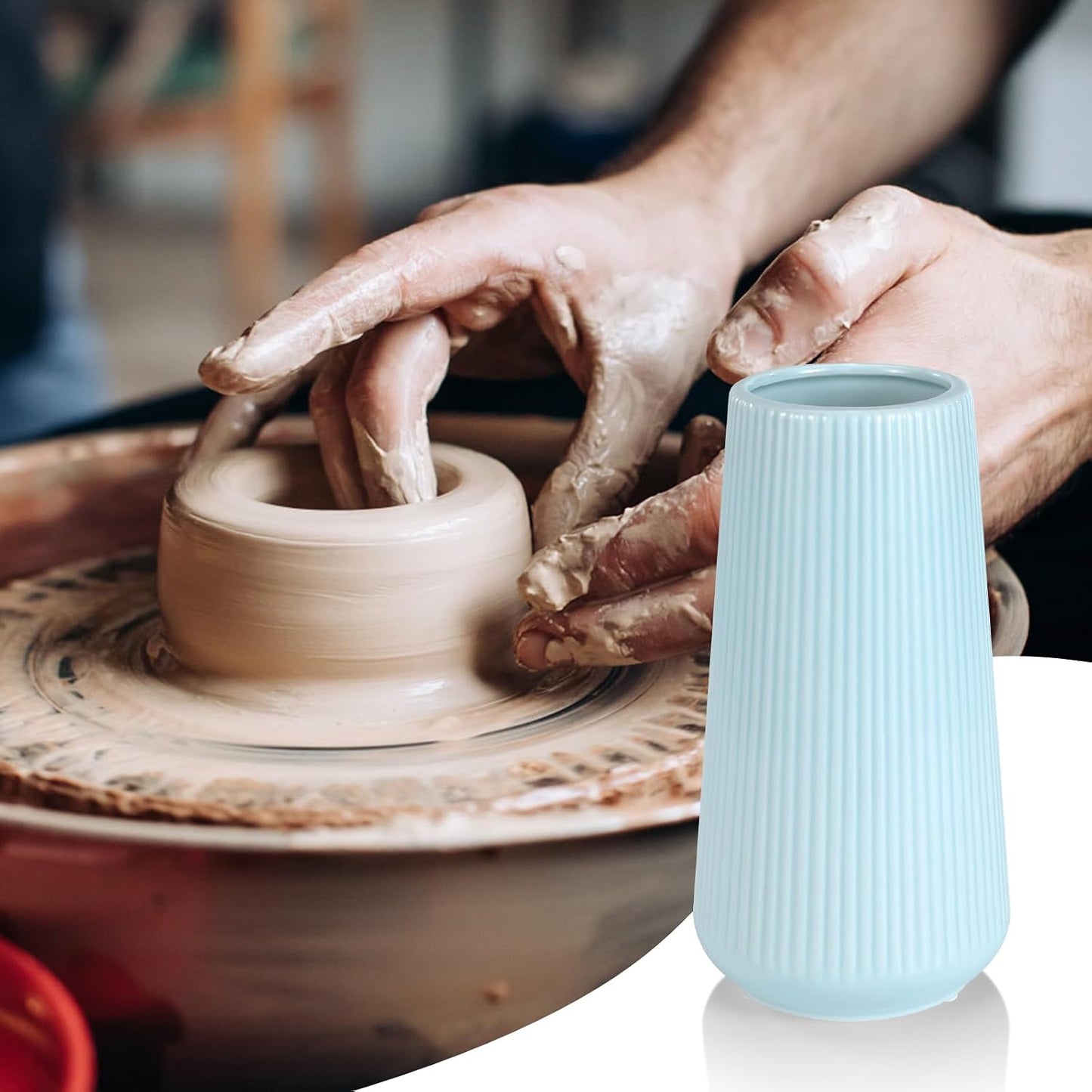 White Ceramic Vase, GUKJOB Small Cute Flower Vase for Pampas Grass, Home, Living Room, Dining Table, Farmhouse, Office Decor, Bedroom, Table, and Kitchen Shelf (White- 2PCS)