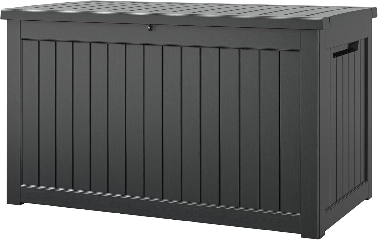 NUNU LAB Outdoor Storage Box, 45 Gallon Outside Deck Box Waterproof, Resin Outdoor Storage Cabinet With Lockable Lid, Backyard Storage Bench For Garden Tools, Patio Cushions, Pool Tools, Black