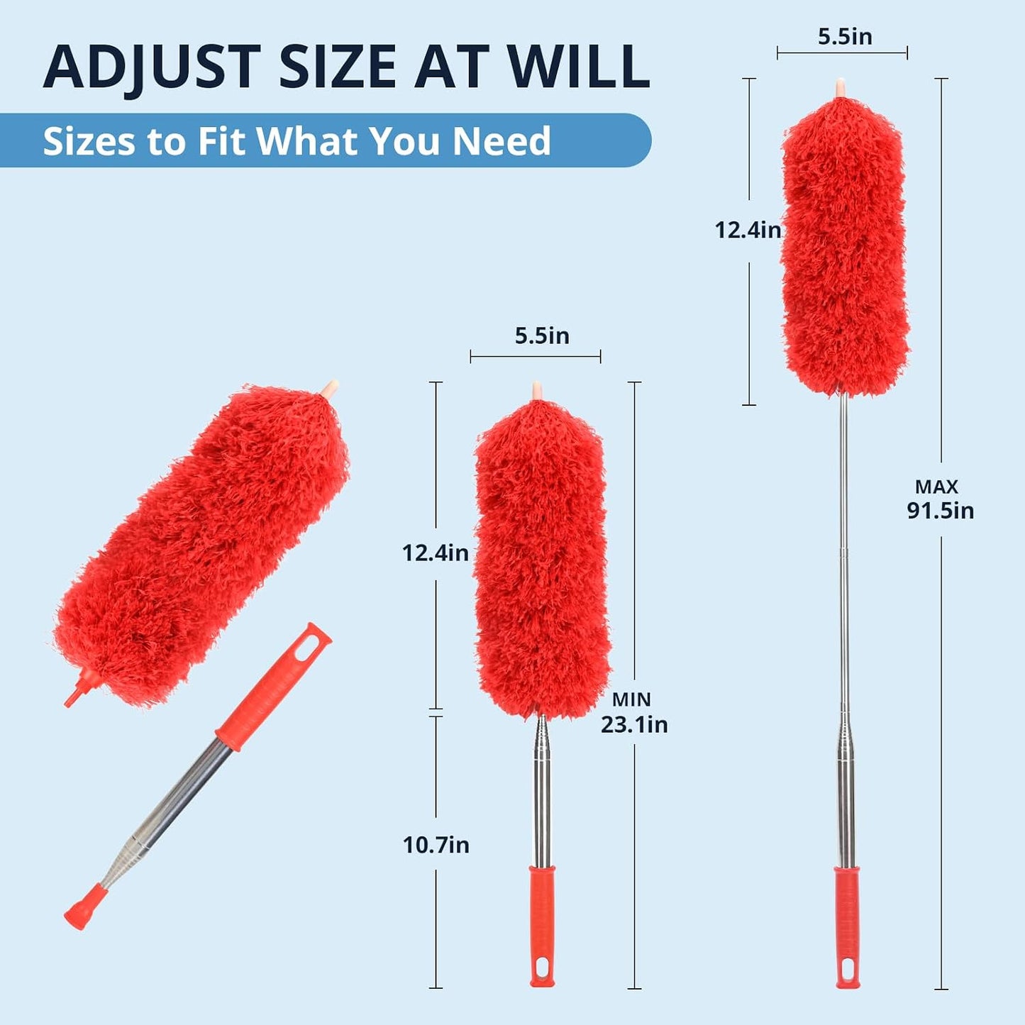 ZZ LAZYCOTTAGE Microfiber Feather Duster for High Reach, Lightweight Ceiling Fan Cleaner, 91.5" Telescopic Pole, Cobweb Duster with Extension Pole for Home & Car