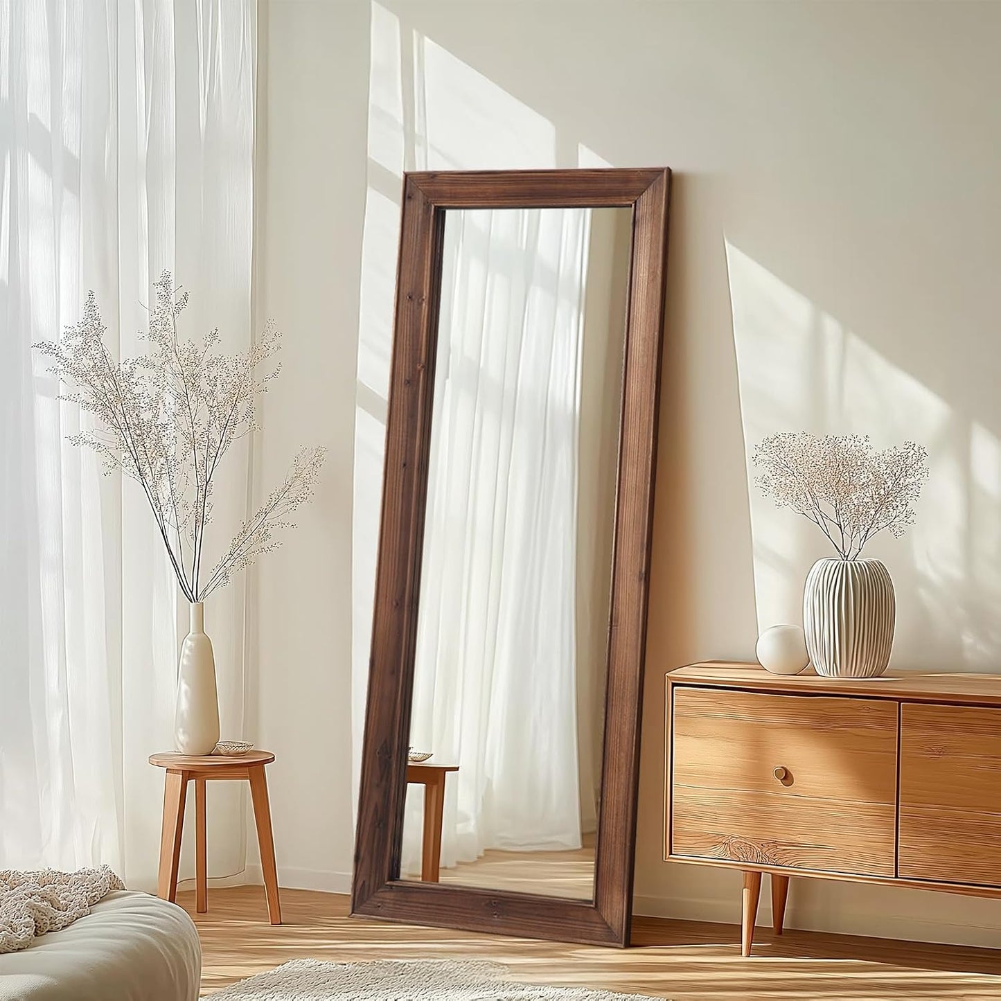 Rustic Standing Full Length Mirror Wood Frame, 56"X21" Farmhouse Floor Mirror for Bedroom Living Room Entryway, Hanging or Leaning Wall-Mounted Full Body Mirror, Tempered Glass, White