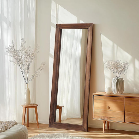 Rustic Standing Full Length Mirror Wood Frame, 56"X21" Farmhouse Floor Mirror for Bedroom Living Room Entryway, Hanging or Leaning Wall-Mounted Full Body Mirror, Tempered Glass, White