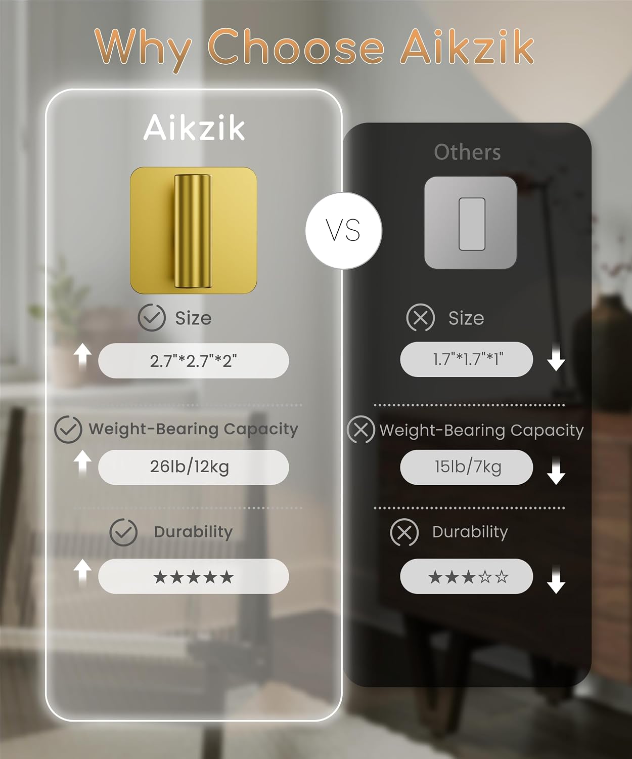 Aikzik 4 Pack Large Heavy Duty Wall Hooks - 26lb Max, Stainless Steel Adhesive Towel Hook, Shower Hooks for Hanging Towel, Coat, Robe, Wall Hook for Use in Bathroom, Kitchen and Door, Matte Black