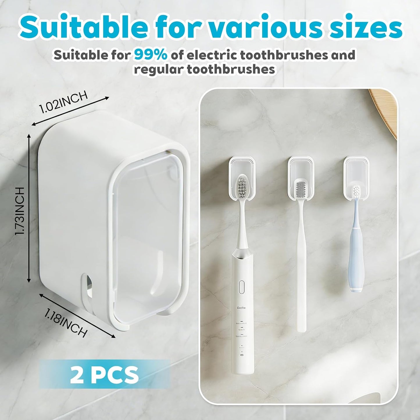 Bathroom Toothbrush Holder 2-Pack, Wall-Mounted with Cover, Single Toothbrush Storage Organizer, Suitable for Home and Travel (Gray)