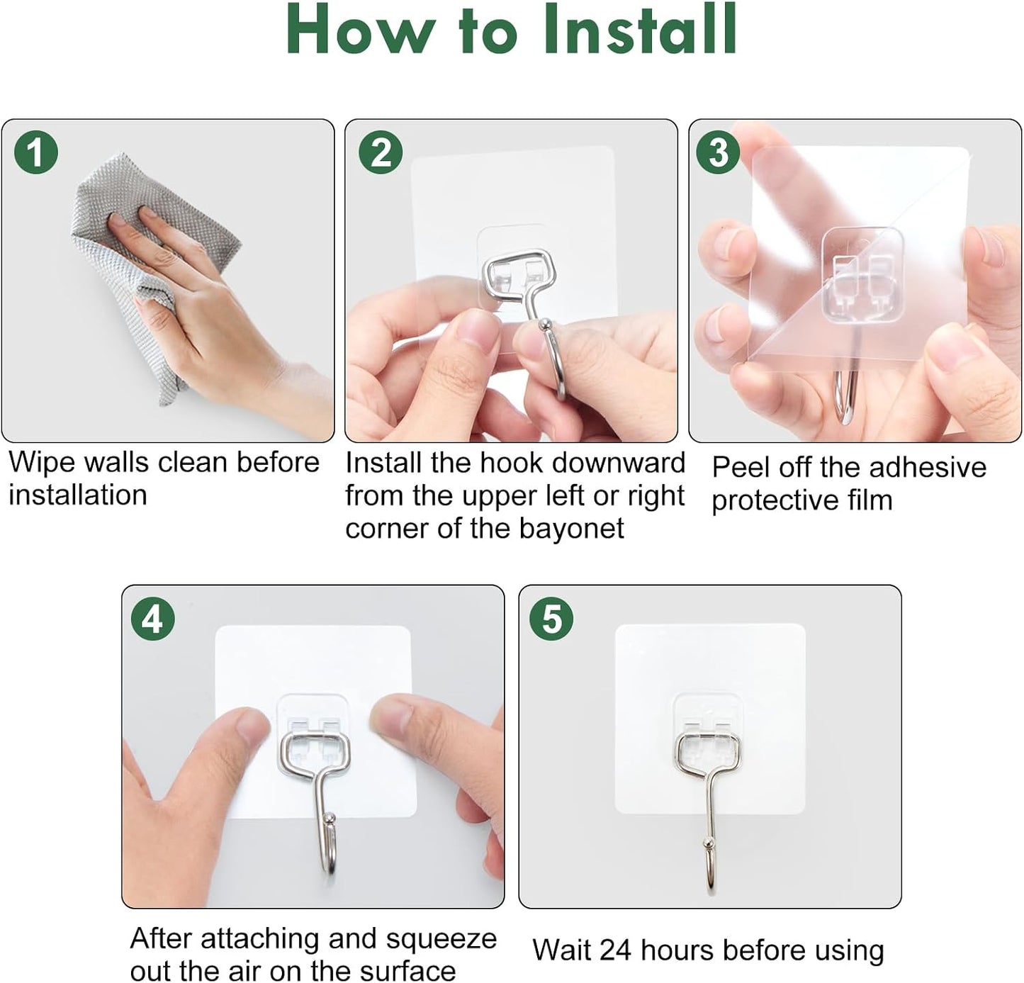 10 Pack Large Adhesive Hooks, Wall Hooks for Hanging Heavy Duty 22Ib(Max), Clear and Removable Strong Sticky Hooks, Waterproof and Rustproof Multiple Uses for Bathroom Kitchen Office