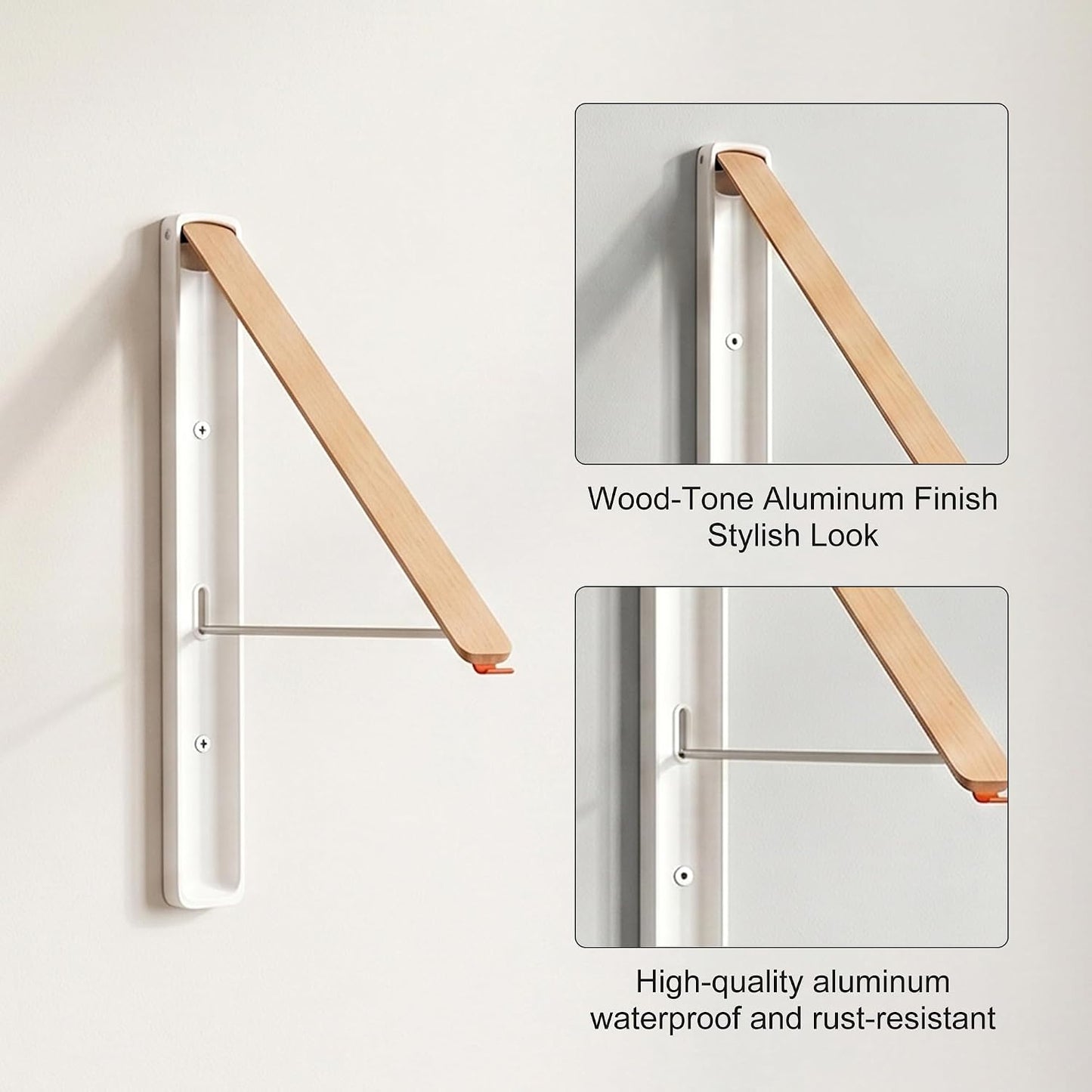 RFOUO White Foldable Wall Mounted Clothes Drying Rack,Laundry Hanger,1 Pack | Space saving Foldable Clothes Hanger for Laundry Organization,coat hanger racks,laundry drying rack,Clothes drying hanger