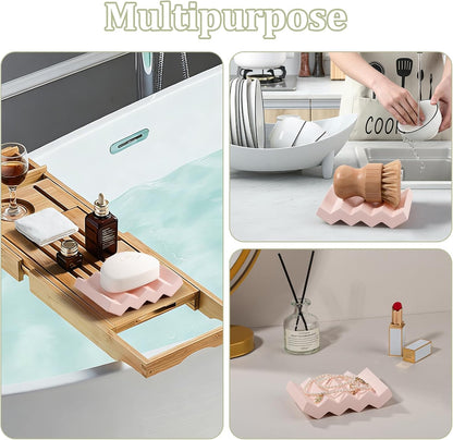 Self Draining Bar Soap Holder Diatomite Soap Dish Fast Drying Soap Saver Small Sponge Caddy for Shower, Bathroom, Kitchen Sink, Kitchen, Blue