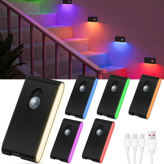 WILLED Motion Sensor Night Light, RGB & Warm White Stair Lights Indoor, Rechargeable Color Changing Night Light, Wireless Motion Sensor Light Indoor for Stair,Hallway,Bathroom,Cabinet,Kitchen,10 Pack