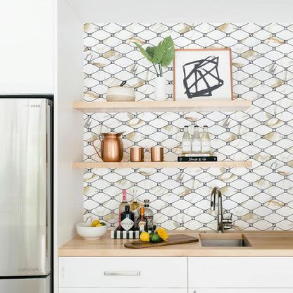 STICKGOO 10 Sheets Peel and Stick Backsplash, Polished Dolomite PVC Mixed Metal Gold Kitchen Backsplash, Stick on Backsplash Wall Tiles for Kitchen, Bathroom, RV