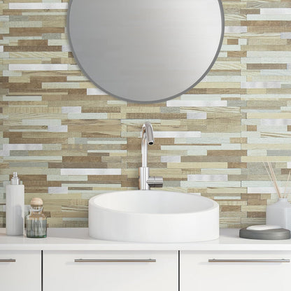 AULIGET 20 Sheets Peel and Stick Backsplash, Black & Grey Wood Look PVC Mixed Metal Stick on Backsplash Tiles for Kitchen