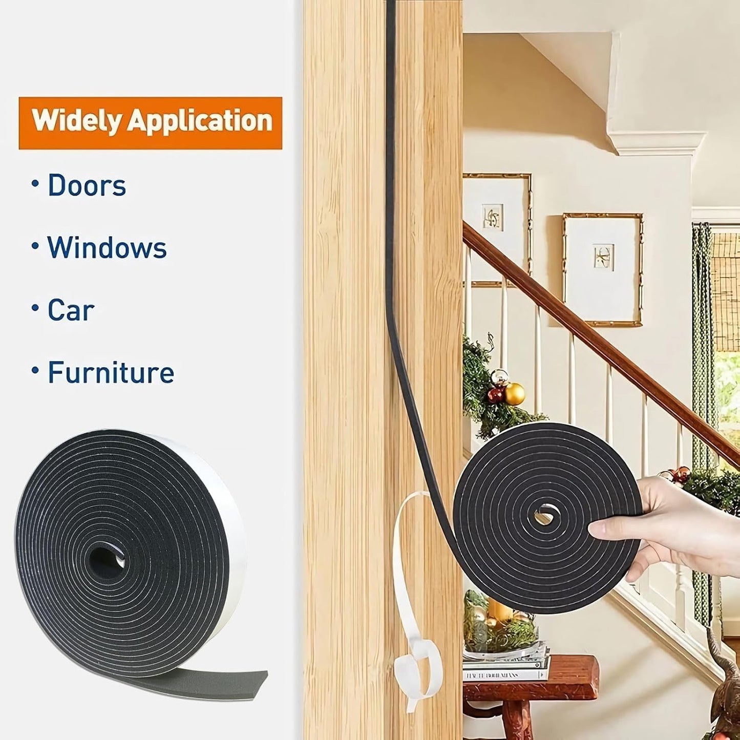 Thin Weather Stripping Foam Tape 2 Rolls (1/4 in x 1/8 in x 16.4 FT), Self Adhesive Door Seal Strip for Narrow Gaps, Window Insulation, Draft Stopper, Soundproof Foam Tape Total 32.8 FT