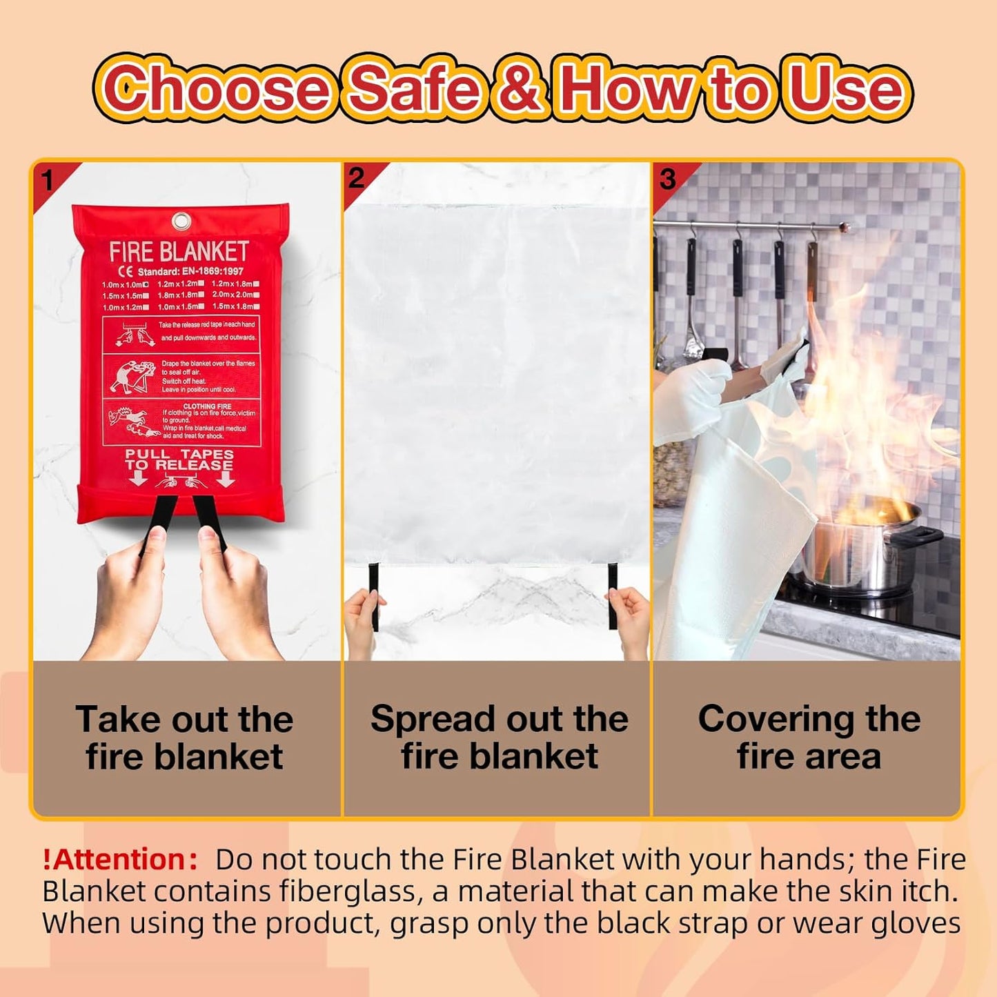 10 Pack Fire Blanket Emergency for Home Kitchen, 39 x 39 Large Emergency Fire Suppression Blankets Fiberglass Flame Retardant Protection for Home Kitchen Car Office Warehouse Camping Safety