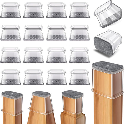 Ansible 24 Pcs Chair Leg Floor Protectors Square, Silicone Felt Furniture Leg Pads Caps Covers for Hardwood Floors (Fit:1-1/16" to 1-5/8")