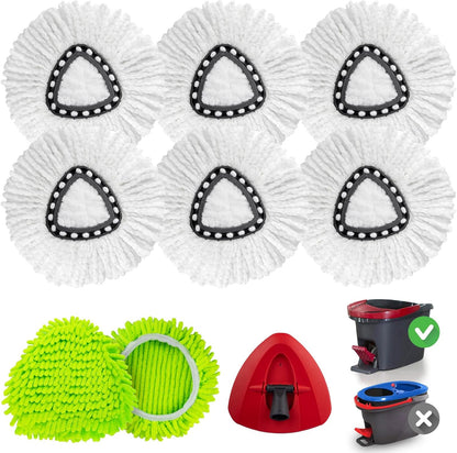 Spin Mop Replacement Head for O Cedar 2 Tank RinseClean, 4 Microfiber mop Refill, 1 Scrub Brush, 1 Mop Stick, 1 Mops Base, Deep Cleaning, 30" to 58" Mop Handle Replacement