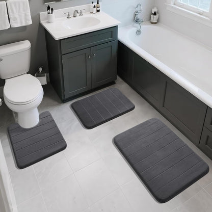 Yimobra Memory Foam Bath Mat, Super Soft Absorbent Bathroom Rug Non Slip, Quick Dry, Machine Washable Floor Carpet for Tub Shower, Home Decor Accessories, 24x17, Grey