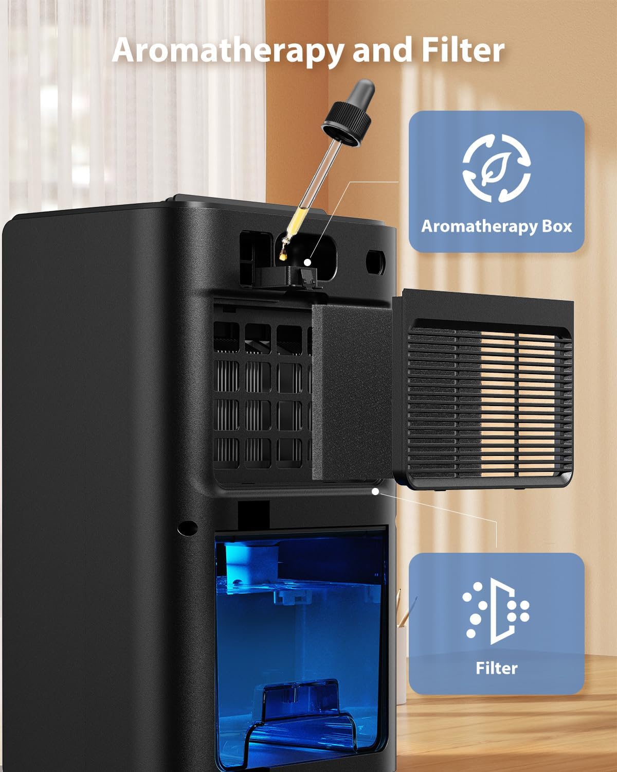 UBBO 95oz Dehumidifiers for Home, 1000 Sq.Ft Dehumidifier with Drain Hose - Auto Shut Off, Timer, Sleep Mode & Drain Hose - 7 Color Light for Bedroom, Bathroom, RV - Black Gold