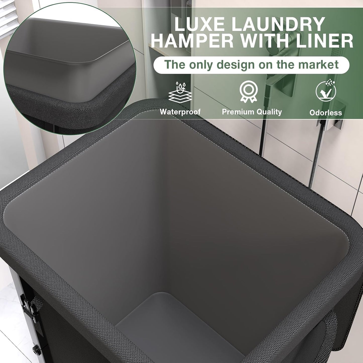 60 Gal(230L) Laundry Basket with Lid, Rolling Laundry Hamper with Wheels, Dirty Clothes Hamper with Metal Frame and Removable Bag Design, Suitable for Laundry Room, Bedroom (Black, 3 Section 230L)