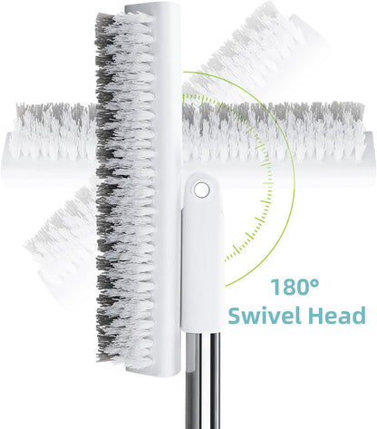 MOPALL Shower Brush for Cleaning with 55" Long Handle for Bathtub Scrubber | Dual sided Stiff Bristle, 180° Rotatable V Shape Head, Heavy Duty Stainless Steel Handle, for Tile, Patio/Deck/Garage/Corner