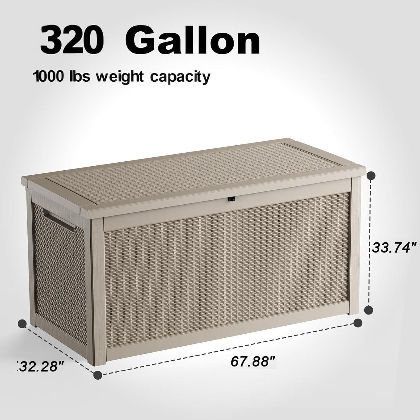 320 Gallon Outdoor Storage Box,Large Waterproof UV Resistant Deck Box,Lockable Storage Container for Patio Furniture Cushions Garden Tools and Pool Accessories(Black)