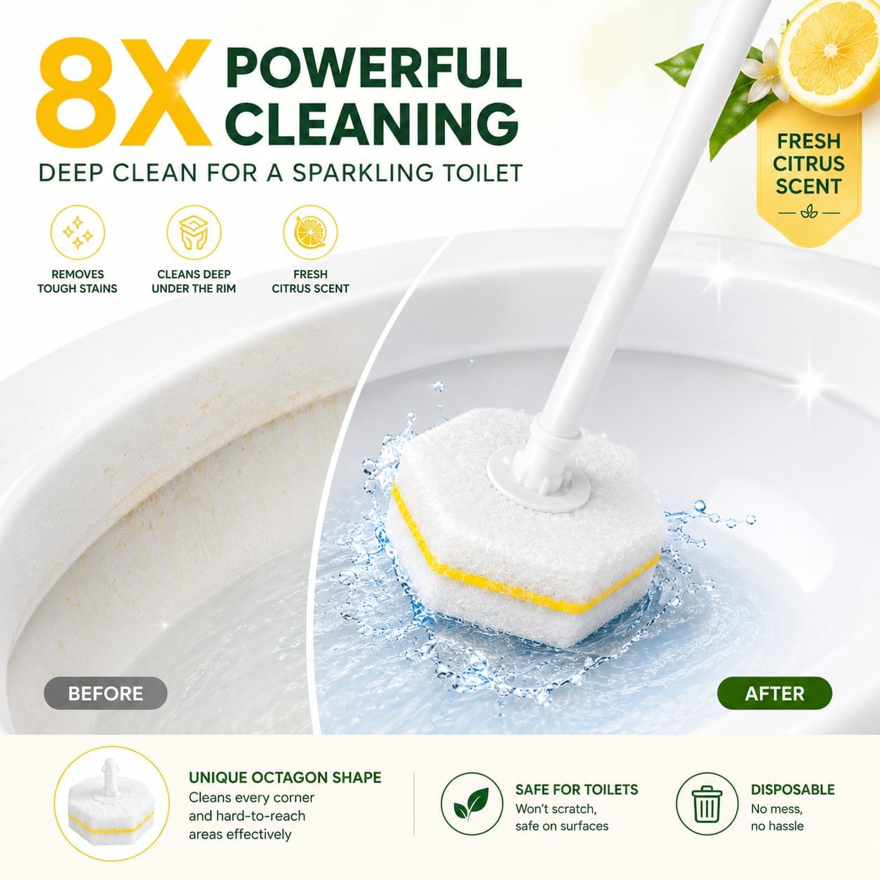 Disposable Toilet Bowl Brush and Holder Set – 40 Refills Included, No-Touch Toilet Wand Cleaning System, Toilet Brush & Holder for Bathroom, Hygienic Toilet Bowl Cleaner Starter Kit