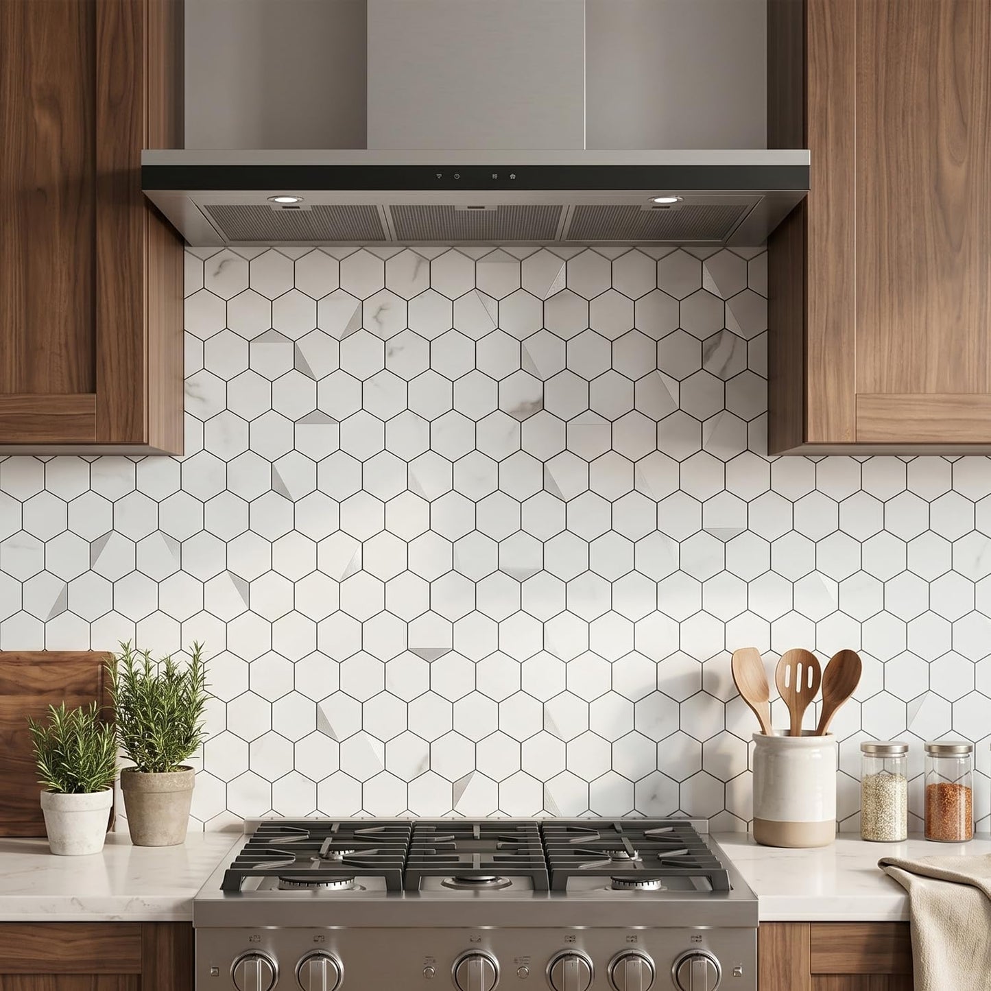 10-Sheet Heavy-Duty Hexagon Peel and Stick Backsplash, Thick Waterproof &Heat Resistant Stick on Wall Tiles, Slate Beige Mosaic for Kitchen & Bathroom, Strong Adhesive Permanent PVC Tiles