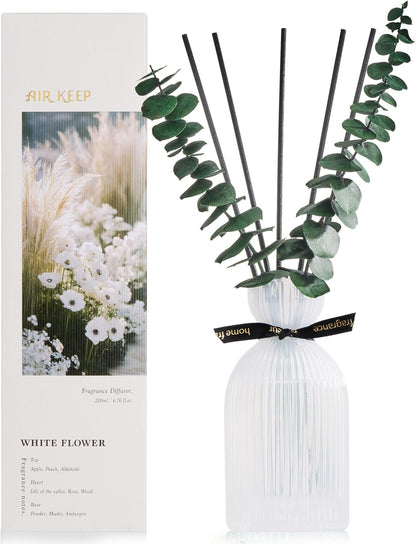 Airkeep Reed Diffuser Set 6.76 oz – Cherry Blossom Home Fragrance with Eucalyptus Sticks – Decorative Glass Bottle for Bathroom, Bedroom & Living Room Décor – Gift Ready