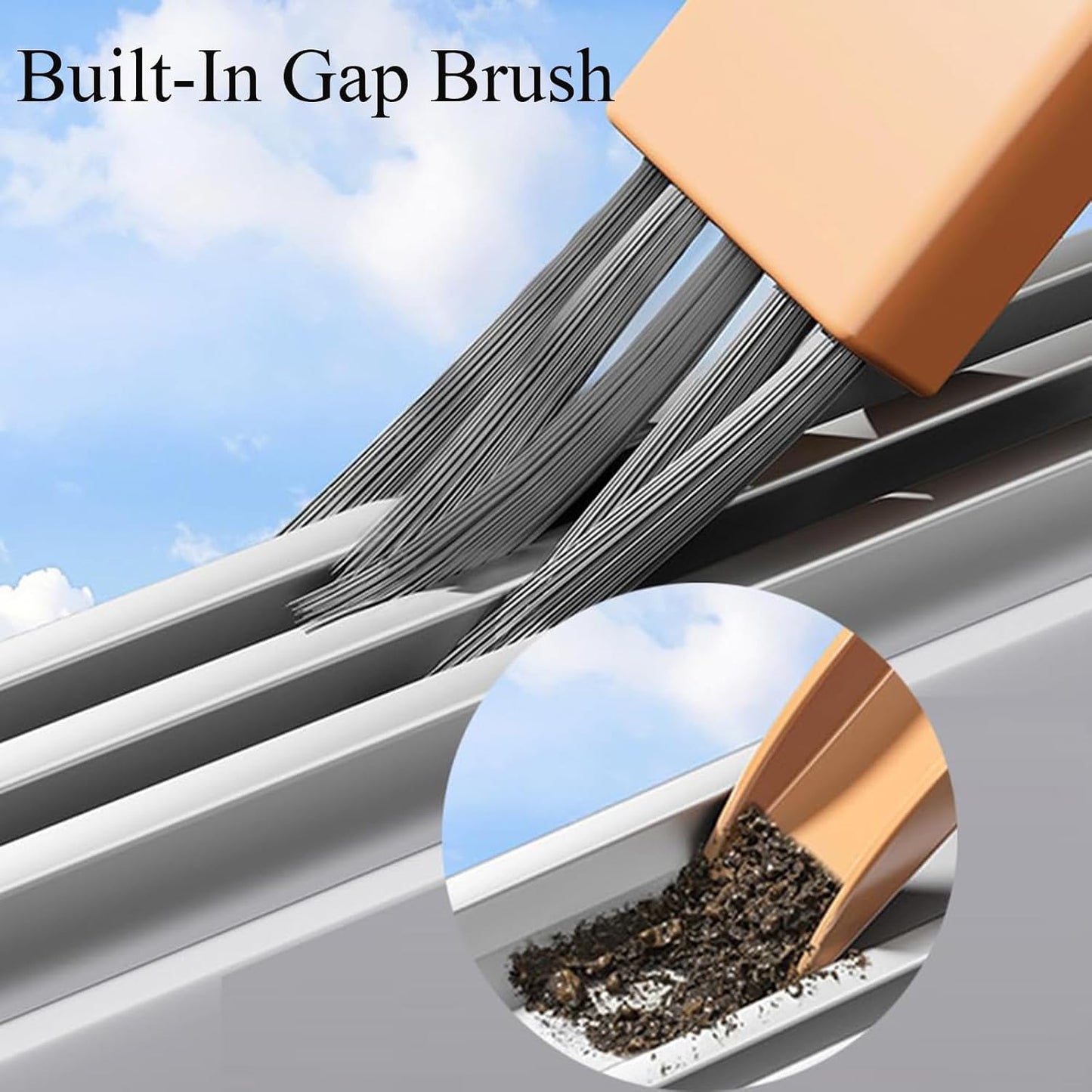 5-in-1 Double-Sided Window Screen Cleaning Brush， Multi-Purpose Cleaning Brush，with Retractable Handle and Built-in Crevice Brush, Dry and Wet Use， for Home, Office & Porch Screens (Khaki)